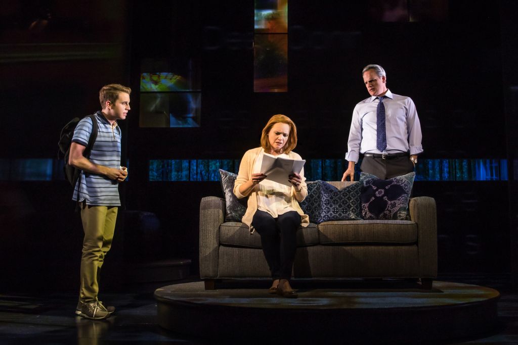 Ben Platt, Jennifer Laura Thompson and Michael Park in 'Dear Evan Hansen.' (Photo credit Matthew Murphy) Ben Platt, Jennifer Laura Thompson and Michael Park in 'Dear Evan Hansen.' (Photo credit Matthew Murphy)