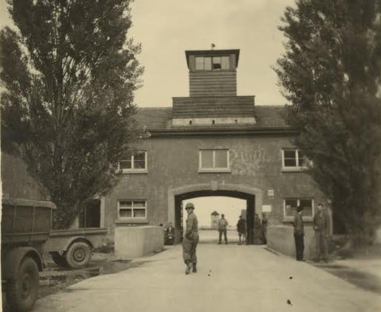 A photo taken by Sus Ito, on the back of which is written, 'Dachau Prison Camp.' (Sus Ito Collection, Japanese American National Museum) A photo taken by Sus Ito, on the back of which is written, 'Dachau Prison Camp.' (Sus Ito Collection, Japanese American National Museum)