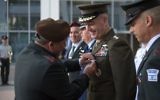 IDF Chief of Staff Gadi Eisenkot awards Chairman of the US Joint Chiefs of Staff Joseph Dunford with a Medal of Appreciation at the army's Tel Aviv headquarters on May 9, 2017. (IDF Spokesperson's Unit)