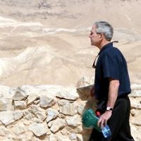 US President George W. Bush visits the historical Masada site. Masada is an ancient hilltop fortress in the Judean desert constructed by King Herod, where Jewish rebels struggled against the Romans and finally committed suicide before being taken prisoners by the Romans. May 15, 2008. (Ariel Jerozolimski/Flash90)