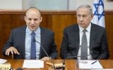Prime Minister Benjamin Netanyahu (R) seen with Education Minister Naftali Bennett at the weekly cabinet meeting in Jerusalem on August 30, 2016. (Emil Salman/POOL)