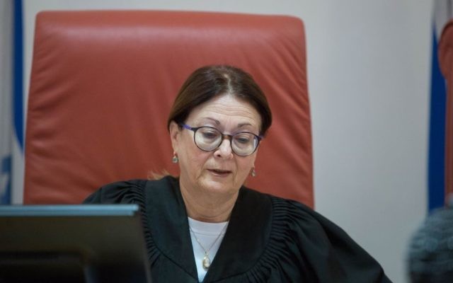 Supreme Court Justice Esther Hayut presiding over an appeal at the Supreme Court in Jerusalem on January 2, 2017. (Flash90) 