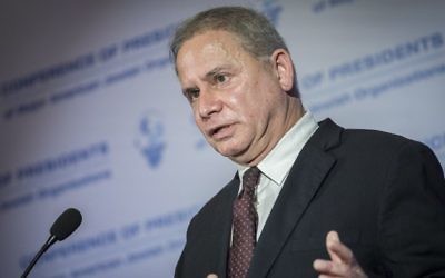 Baruch Carmeli, Head of National Cyber Authority, attends a meeting of the Conference of Presidents of Major American Jewish Organizations at the Inbal Hotel in Jerusalem, on February 20, 2017. (Yonatan Sindel/Flash90)