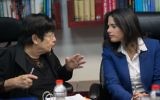 Justice Minister Ayelet Shaked (R) seen with Supreme Court president Miriam Naor during a Judicial Selection Committee meeting at the Ministry of Justice in Jerusalem on February 22, 2017. (Yonatan Sindel/Flash 90)