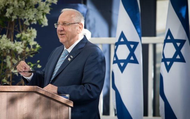 President Reuven Rivlin speaks at a reception for diplomats in Israel marking the country's 69th Independence Day, at the President's Residence in Jerusalem, May 2, 2017. (Yonatan Sindel/Flash90/File) President Reuven Rivlin speaks at a reception for diplomats in Israel marking the country's 69th Independence Day, at the President's Residence in Jerusalem, May 2, 2017. (Yonatan Sindel/Flash90/File)
