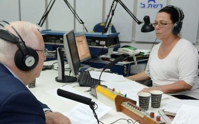 President Reuven Rivlin is interviewed on the last day of broadcasts of the Israel Broadcasting Authority's Israel Radio on May 10, 2017. (Mark Neyman/GPO)