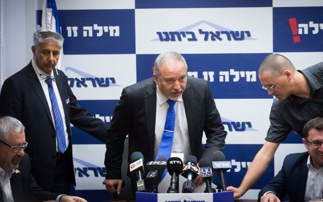 Yisrael Beytenu leader and Defense Minister Avigdor Liberman leads a faction meeting in the Israeli parliament on May 15 2017. (Miriam Alster/FLASH90) Yisrael Beytenu leader and Defense Minister Avigdor Liberman leads a faction meeting in the Israeli parliament on May 15 2017. (Miriam Alster/FLASH90)