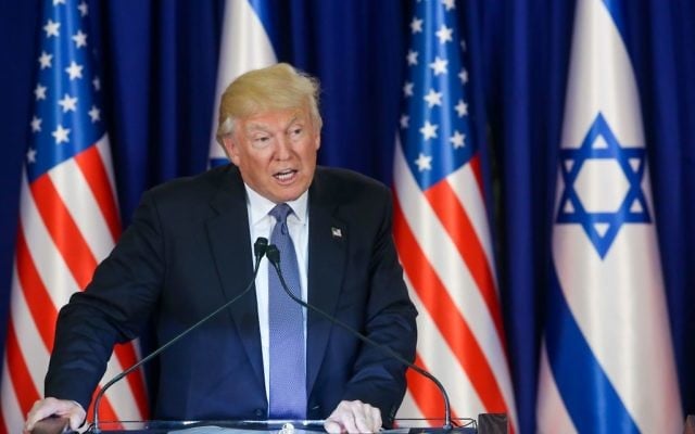 US President Donald Trump at residence of Israeli Prime Minister Benjamin Netanyahu, May 22, 2017 (Marc Israel Sellem/POOL)
