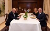 Prime Minister Benjamin Netanyahu, right, and his wife Sara, second right, host US president Donald Trump, left, and his wife Melania at the Prime Minister's Residence in Jerusalem, May 22, 2017. (Avi Ohayon/GPO)