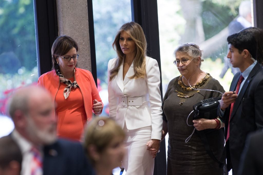 First Lady Melania Trump and Nehama Rivlin at the president's residence on Tuesday, May 22, 2017 (Yonatan Sindel/Flash 90)