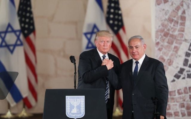 US President Donald Trump and Israeli Prime Minister Benjamin Netanyahu shake hands after their final remarks at the Israel Museum in Jerusalem, before Trump's departure, on May 23, 2017. (Yonatan Sindel/Flash90) US President Donald Trump and Israeli Prime Minister Benjamin Netanyahu shake hands after their final remarks at the Israel Museum in Jerusalem, before Trump's departure, on May 23, 2017. (Yonatan Sindel/Flash90)