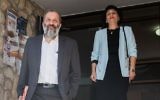Interior Minister Aryeh Deri (l) and his wife Yaffa seen leaving their home in Jerusalem, on May 29, 2017. (Yonatan Sindel/Flash90)