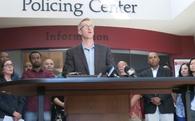 Portland Mayor Ted Wheeler speak at a news conference after a man fatally stabbed two men Friday on a light-rail train when they tried to stop him from yelling anti-Muslim slurs at two young women, one of whom was wearing a hijab, in Portland, Ore., Saturday, May 27, 2017. (AP Photo/Gillian Flaccus)