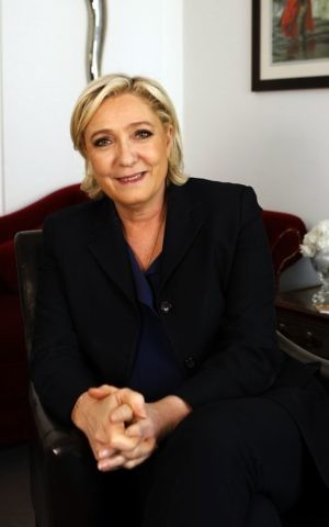 French far-right candidate for the presidential elections Marine Le Pen poses after an interview with the Associated Press, Friday, May 5, 2017 in Paris. (AP Photo/Laurent Rebours)