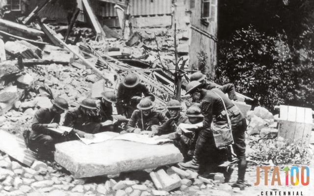 American soldiers discussing the next step in the Battle of the Argonne Forest in 1918. (General Photographic Agency/Getty Images/JTA) American soldiers discussing the next step in the Battle of the Argonne Forest in 1918. (General Photographic Agency/Getty Images/JTA)