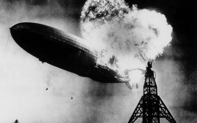 This May 6, 1937 photo, provided by the Philadelphia Public Ledger, was taken at almost the split second that the Hindenburg exploded over the Lakehurst Naval Air Station in Lakehurst, N.J. (AP Photo, File)