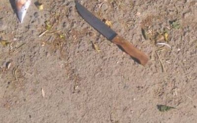 An image of the knife carried by a would-be Palestinian stabber, who lunged at Israeli troops in the West Bank city of Hebron on May 4, 2017 (Israel Police)