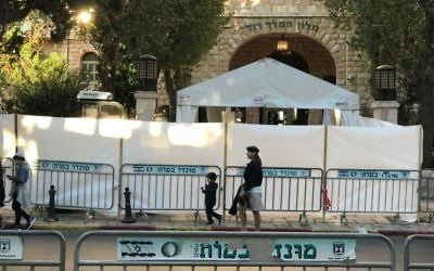 Security barriers and fencing around the King David Hotel in Jerusalem ahead of a visit of US President Donald Trump, May 21, 2017. (Times of Israel/Stuart Winer)