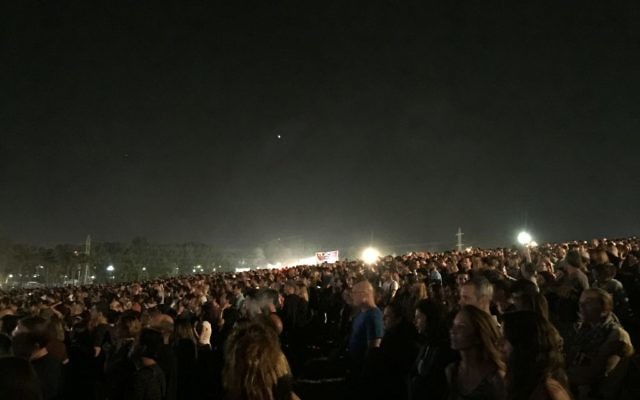 A crowd of an estimated 50,000 concertgoers at Aerosmith's performance Wednesday, May 18 (Jessica Steinberg/Times of Israel)