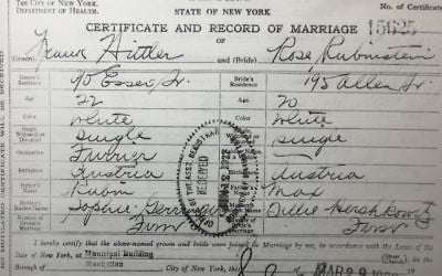 Frank and Rose Hittler’s marriage certificate (NYC Municipal Archives via JTA)