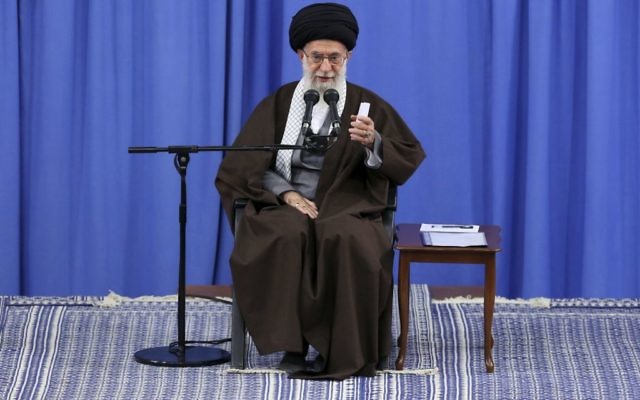 In this photo from May 2, 2016, Supreme Leader Ayatollah Ali Khamenei addresses a group of teachers in Tehran, Iran. (Office of the Iranian Supreme Leader via AP, File) In this photo from May 2, 2016, Supreme Leader Ayatollah Ali Khamenei addresses a group of teachers in Tehran, Iran. (Office of the Iranian Supreme Leader via AP, File)
