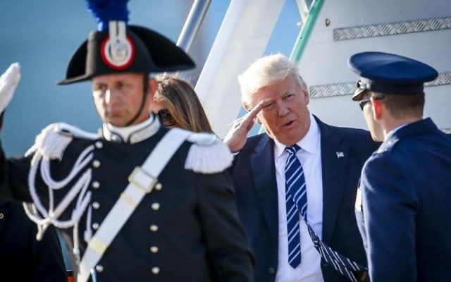 US President Donald Trump and his wife Melania arrive at Fiumicino's Leonardo Da Vinci International airport, near Rome, Tuesday, May 23, 2017. (Riccardo Antimiani/ANSA via AP) US President Donald Trump and his wife Melania arrive at Fiumicino's Leonardo Da Vinci International airport, near Rome, Tuesday, May 23, 2017. (Riccardo Antimiani/ANSA via AP)