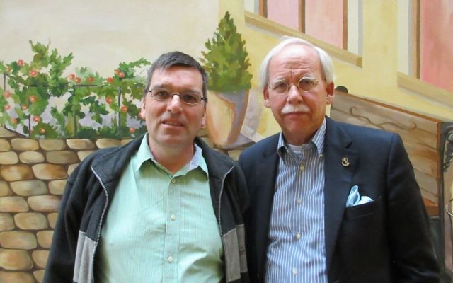 Koen Carlier (L), founder of Christians for Israel Ukraine, and Pim van der Hoff, CFI vice chairman, in Odessa, Ukraine, May 12, 2017. (Sue Surkes)