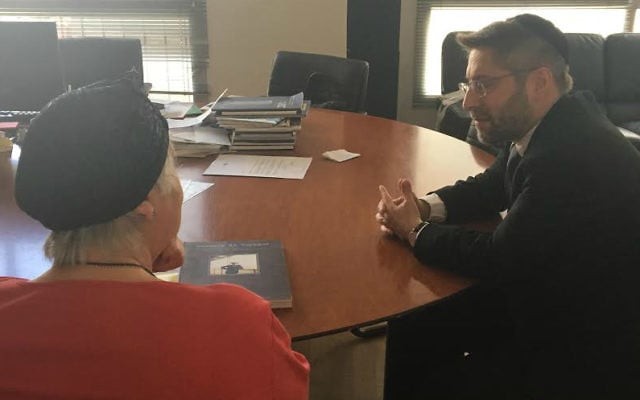 Illustrative: French Chief Rabbi Haim Korsia (right) with an Orthodox French woman who waited 29 years before receiving her write of divorce on May 16, 2017. (Courtesy) Illustrative: French Chief Rabbi Haim Korsia (right) with an Orthodox French woman who waited 29 years before receiving her write of divorce on May 16, 2017. (Courtesy)