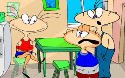 A screen shot from 'Russian Punk Rock,' a cartoon by Oleg Kuvaev. From left to right: Masyanya, Lokhmaty, Hryundel. (via wikipedia)