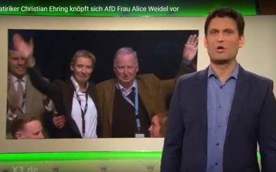 Screen capture from video of German comedian Christian Ehring's labeling of anti-immigration party co-leader Alice Weidel a 'Nazi slut' during a television show. May 2017. (YouTube/Wahlberechtigter)