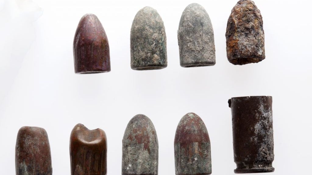 The Temple Mount Sifting Project uncovered these 9 mm bullets used as an Uzi’s ammunition in rubble. (Tal Rogovski) The Temple Mount Sifting Project uncovered these 9 mm bullets used as an Uzi’s ammunition in rubble. (Tal Rogovski)