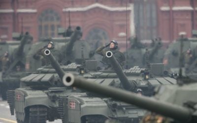 Russia Victory Day Pa_Horo Russian soldiers drive military vehicles along Red Square during the Victory Day military parade to celebrate 72 years since the end of WWII and the defeat of Nazi Germany, in Moscow, Russia, on Tuesday, May 9, 2017. (AP Photo/Ivan Sekretarev)