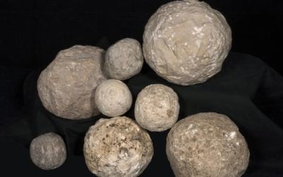 Ballista stones provide evidence of the battle of Jerusalem that was fought 2,000 years ago, May 25, 2017. (Clara Amit, courtesy of the Israel Antiquities Authority)