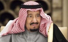 Saudi Arabia's King Salman attends a banquet hosted by Japan's Prime Minister Shinzo Abe at the prime minister's official residence in Tokyo, March 13, 2017. (Tomohiro Ohsumi/Pool Photo via AP)