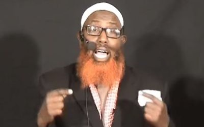 Somalian cleric Abdiqadir Mumin who heads Islamic State terror group in the region, 2010. (Screen capture: YouTube) Somalian cleric Abdiqadir Mumin who heads Islamic State terror group in the region, 2010. (Screen capture: YouTube)