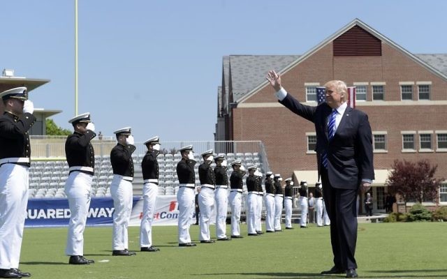 President Donald Trump waves as he arrives to give the commencement address at the US Coast Guard Academy, Wednesday, May 17, 2017, in New London, Conn. (AP Photo/Susan Walsh) President Donald Trump waves as he arrives to give the commencement address at the US Coast Guard Academy, Wednesday, May 17, 2017, in New London, Conn. (AP Photo/Susan Walsh)