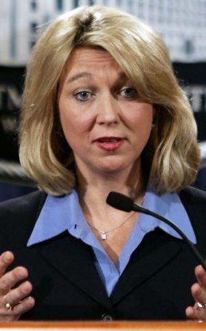 In this Jan. 3, 2006, file photo, then-Assistant Attorney General for the Criminal Division Alice Fisher briefs reporters at the Justice Department in Washington.  (AP/J. Scott Applewhite, File)