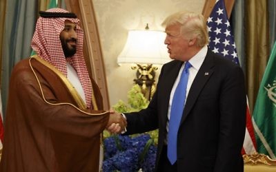 US President Donald Trump shakes hands with then Saudi Deputy Crown Prince and Defense Minister Mohammed bin Salman during a bilateral meeting, Saturday, May 20, 2017, in Riyadh. (AP Photo/Evan Vucci)