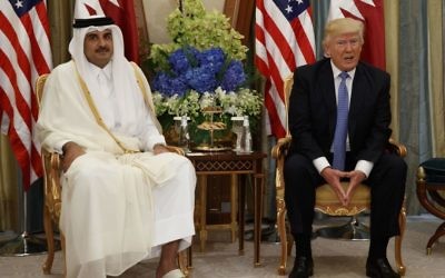 US President Donald Trump, right, holds a bilateral meeting with Qatar's Emir Sheikh Tamim Bin Hamad Al Thani, Sunday, May 21, 2017, in Riyadh. (AP Photo/Evan Vucci) US President Donald Trump, right, holds a bilateral meeting with Qatar's Emir Sheikh Tamim Bin Hamad Al Thani, Sunday, May 21, 2017, in Riyadh. (AP Photo/Evan Vucci)