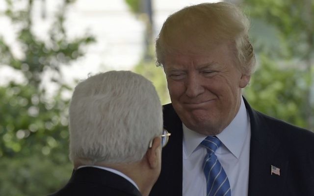 President Donald Trump welcomes Palestinian leader Mahmoud Abbas to the White House in Washington, Wednesday, May 3, 2017. (AP Photo/Susan Walsh)