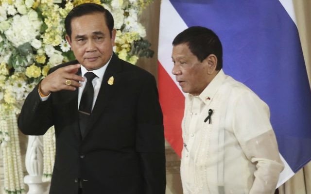 Philippine President Rodrigo Duterte, right, and Thailand's Prime Minister Prayuth Chan-ocha leave a joint news conference in Bangkok, Thailand, March 21, 2017. (AP/Sakchai Lalit/file) Philippine President Rodrigo Duterte, right, and Thailand's Prime Minister Prayuth Chan-ocha leave a joint news conference in Bangkok, Thailand, March 21, 2017. (AP/Sakchai Lalit/file)