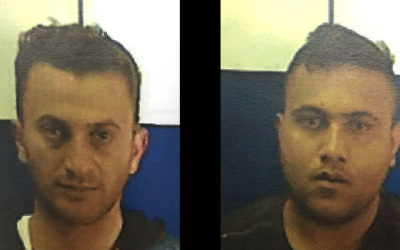 Louis Ahmad Shafik Saabana, left, and his cousin Mahmoud Shafik Saabana, arrested on suspicion of carrying out shooting attacks on Israeli civilians and soldeirs in the northern West Bank in April 2017. (Shin Bet)
