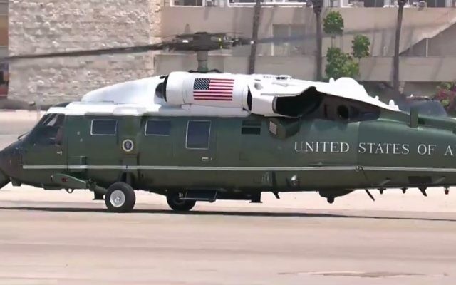 Marine One takes off from Ben Gurion Airport with US President Donald Trump on board, on Monday, May 22, 2017 (screen capture: GPO)
