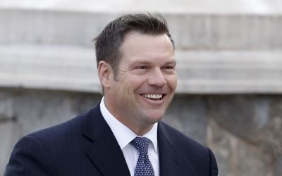 Kansas Secretary of State Kris Kobach in Bedminster, NJ, November 20, 2016 (AP Photo/Carolyn Kaster, File)