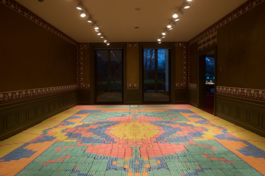 One of the joint exhibits created by Israeli and international designers for Jerusalem Design Week; a carpet made of crayons (Courtesy Boudewijn Bollmann)