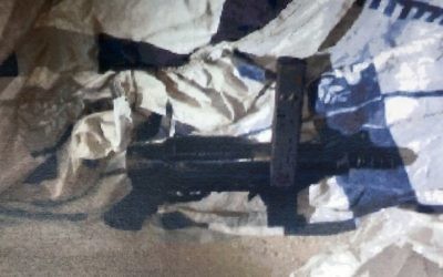 A Carlo-style submachine gun recovered by the Shin Bet, with which three Arab Israeli men from the Islamic Movement are suspected of planning to carry out a shooting attack against IDF soldiers. (Shin Bet)
