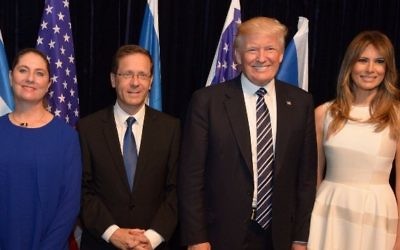 (R-L) US First Lady Melania Trump, US President Donald Trump, opposition leader Isaac Herzog and his wife Michal Herzog at the Israel Museum, Jerusalem. (Haim Zach/GPO)