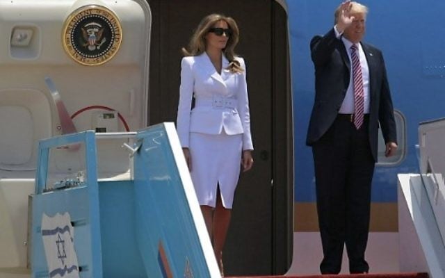 US President Donald Trump and First Lady Melania Trump wave as they disembark Air Force One upon their arrival at Ben Gurion International Airport on May 22, 2017, as part of his first trip overseas. (AFP Photo/Mandel Ngan) US President Donald Trump and First Lady Melania Trump wave as they disembark Air Force One upon their arrival at Ben Gurion International Airport on May 22, 2017, as part of his first trip overseas. (AFP Photo/Mandel Ngan)
