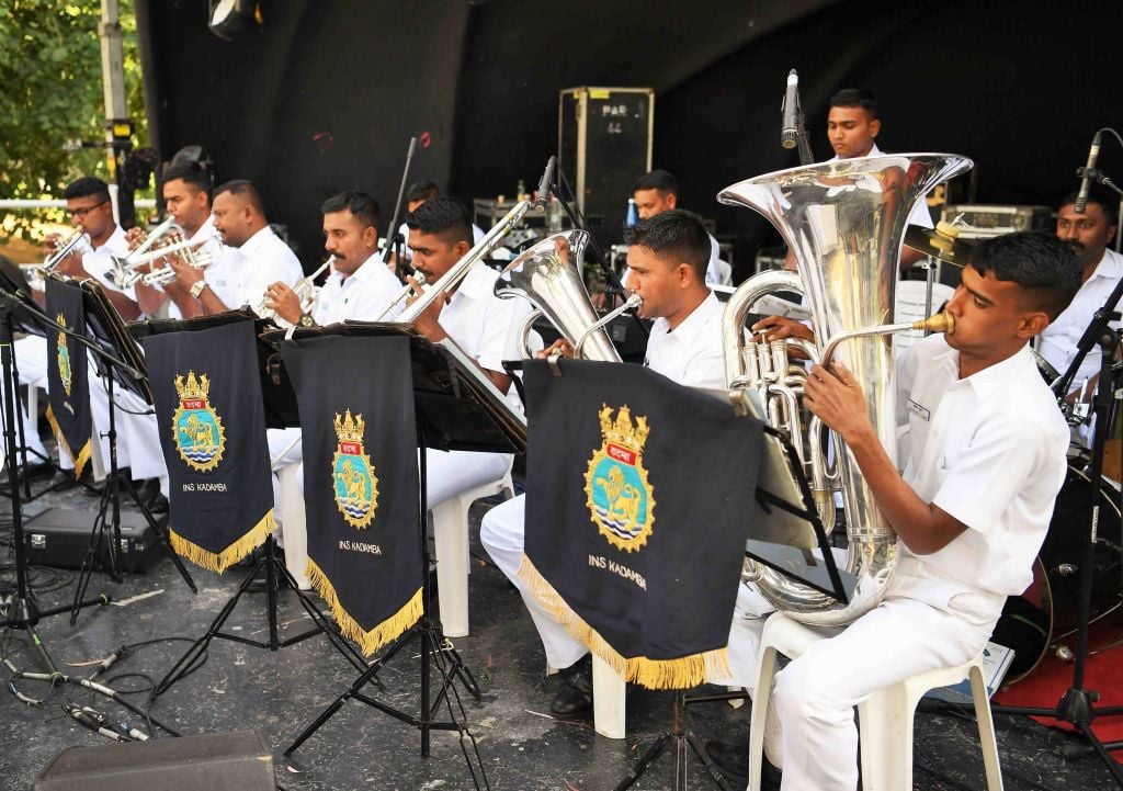 The Indian Navy band performs in a park in the northern city of Haifa, where three Indian ships are docked as part of an official visit, on March 9, 2017. (Reuven Cohen/Haifa Municipality) The Indian Navy band performs in a park in the northern city of Haifa, where three Indian ships are docked as part of an official visit, on March 9, 2017. (Reuven Cohen/Haifa Municipality)