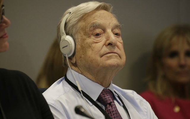 George Soros at the United Nations General Assembly in New York, September 20, 2016. (Peter Foley/Pool/Getty Images/via JTA) George Soros at the United Nations General Assembly in New York, September 20, 2016. (Peter Foley/Pool/Getty Images/via JTA)